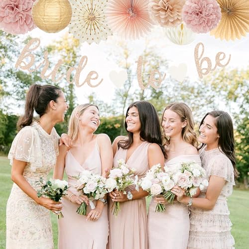 Image of Champagne-Gold Beige Fall Boho Bachelorette Party-Decorations - 21pcs Women Bridal Shower Banner Garland,Bride To Be Paper Streamers Lanterns,Flower Tissue Pom Poms Fan Favors Wedding Decor Huglony
