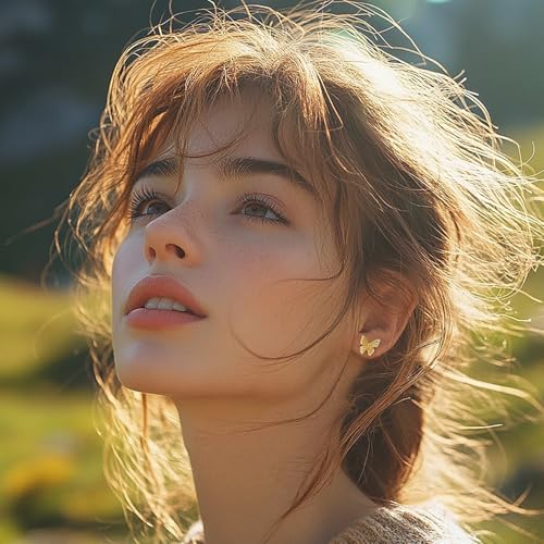 14K Gold Earrings for Women Gold Studs Earrings for Women Stud Butterfly Earring for Womens Studs Cubic Zirconia Glamorous and Delightful Surprise Butterfly Stud Earring for Womens 13mm3