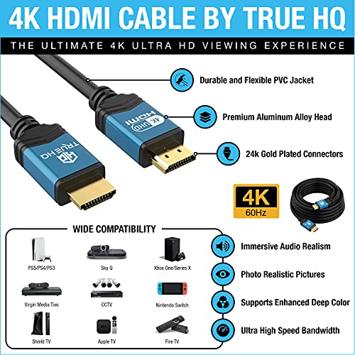 True HQ HDMI Cable 15M, 4K Ultra HD 60Hz High Speed HDMI 2.0 Lead (18Gbps) with HDR10, ARC, HDCP 2.2 & Ethernet - Image 4