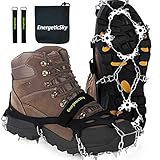 EnergeticSky Upgraded Version of Walk Traction Ice Cleat Spikes Crampons,True Stainless Steel Spikes and Durable Silicone,Boots for Hiking On Ice & Snow Ground,Mountian, Black, Large