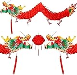 2Peces 3D Papel de Año Nuevo Chino Dragon Garland con las Lanternas de Papel Rojo para el Festival de Año Nuevo Chino de Primavera y la Fiesta de Bodas