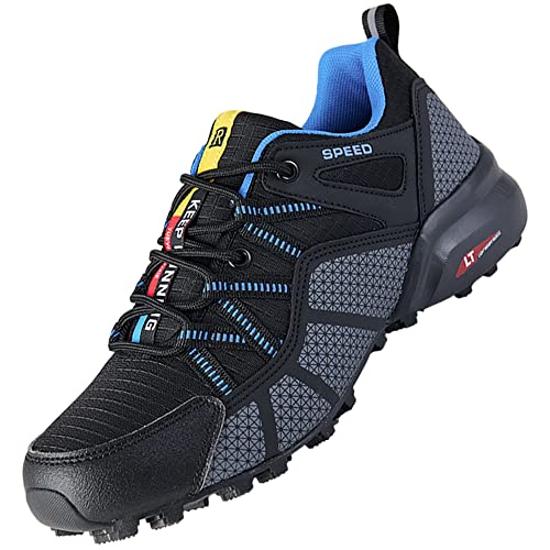 VTASQ Scarpe Trail Running Uomo Impermeabile Scarpe Trekking Scarpe da Ginnastica Leggero Sportiva Corsa Fitness Running Tennis Sneakers Nero/Blue 42 EU