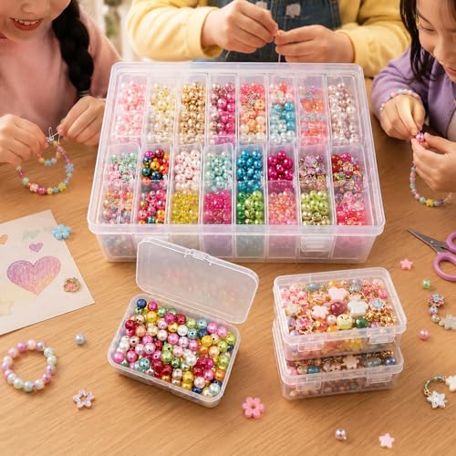 Image of Bead Organizer Box, 16 Pcs Small Plastic Boxes Rhinestone Organizer Bead Containers Nail Organizers and Storage Clear Dimond Storage with Hinged Lid and Stackable(3.35 * 2.17 * 0.98, 16)