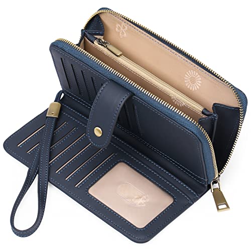 Image of GAEKEAO Wallet for Women Clutch RFID Blocking Leather Wristlet Purse Large Capacity Card Holder with Zipper Pocket