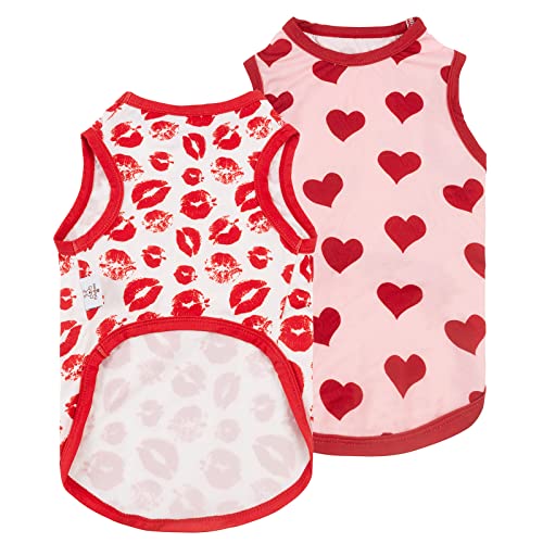 CuteBone Dog Valentine Shirts Outfit 2-Pack Soft Pet Clothes Breathable Summer Vest for Small Puppy and Stretchy Cat Apparel 2BX05M