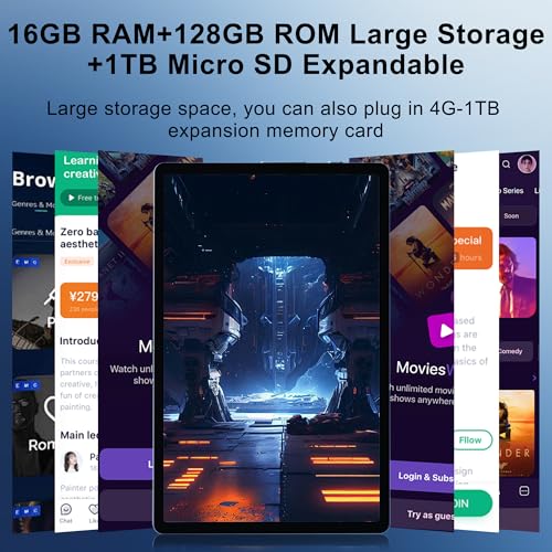 Image of Androind 14 Tablet, 10.1 Inch Tablet, 16GB RAM 128GB ROM 1TB Expand, 8000mAh Battery, 10.1 Inch Octa-Core with 13MP+8MP Camera /Bluetooth /GPS /WiFi /HD Display, Light Blue.