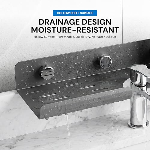 Image of MIORAH Bath Shelves for Wash Basin | Bathroom Organiser Without Drill | Suction Bathroom Accessories & Stand with Tooth Brush Holder Grey