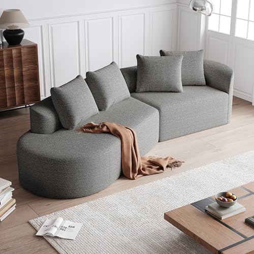 okwish Canapé d’Angle 3 Places - Chenille Moderne, Confortable avec 4 Coussins, Modulable pour Salon ou Chambre, Gris Clair