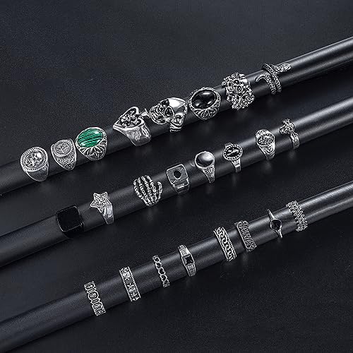 24PCS Punk Rings Set for Men Vintage Cool Gothic Rings Sliver Hippie Stacking Knuckle Ring Skull Snake Poker Rings Pack4