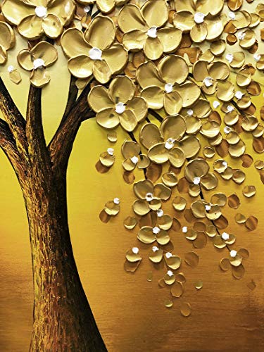 Yotree Oil Paintings, 24X36 Inch Golden Flowers Tree Luck Tree Oil Hand Painting Painting 3D Hand-Painted On Canvas Abstract Artwork Art Wood Inside Framed Hanging Wall Decoration Abstract Painting #TOP3