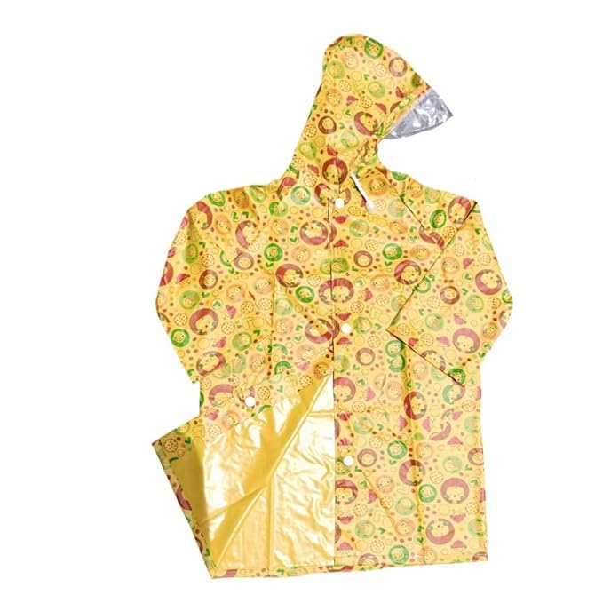 D8211K Kids Raincoat with Storage Pouch – Lightweight, Waterproof, Cartoon Print Poncho for School, Travel & Outdoor Fun (IN, Age, 9 Years, 10 Years, Yellow)
