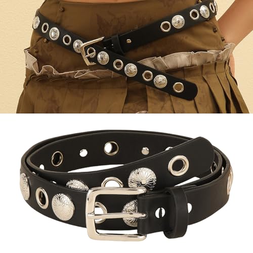 Grommet Waist Belt Punk Floral Charm Skinny Chain for Cowgirl Buckle Modern Waistband Waist Chain Studded Belt2