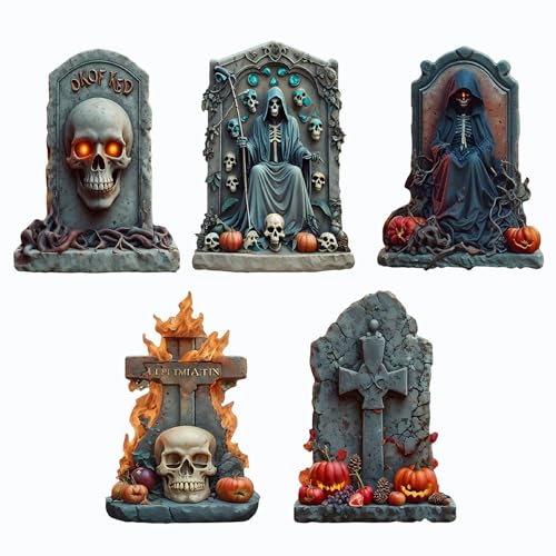 BoGlowHaven 24" Halloween Tombstones Outdoor Decor 5ct Waterproof Cemetery Yard