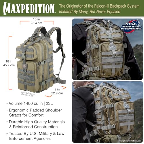 Image of MAXPEDITION Falcon-II Backpack, 23L Tactical Backpack, Survival Pack, Bug Out Bag, MOLLE Go Bag for EDC, 0513