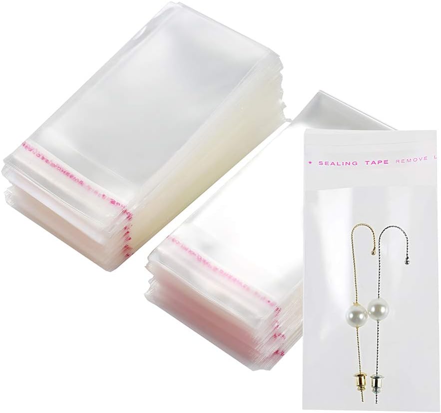 600 Pack 2" x 3" Small Thick Clear Resealable Cello Cellophane Self Adhesive Seal Bags Heavy Duty Self-Sealing OPP Poly Bag for Packing Jewelry Earrings Ring Be