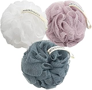 MainBasics Bath Shower Loofah Sponge Pouf Body Wash Scrubber (Set of 3)