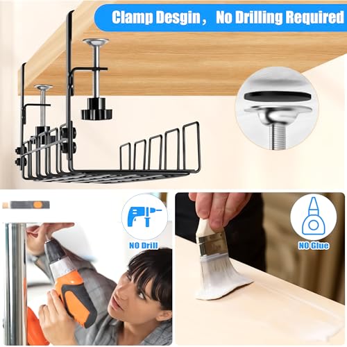 Image of Livzing Adjustable Under Desk Cable Organizer Rack - Desk Cable Management Tray & Power Strip Holder - Wire Organizer for Office & Home Workstation, Computer Desks - Office Cable & Wire Organizer Tray