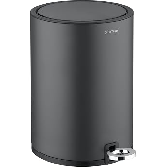 blomus Sino Cosmetic Bin 3 Litres Anthracite 20 L x 20 W x 26 H cm Pedal Bin with Soft-Close Mechanism Bin with Stainless Ste