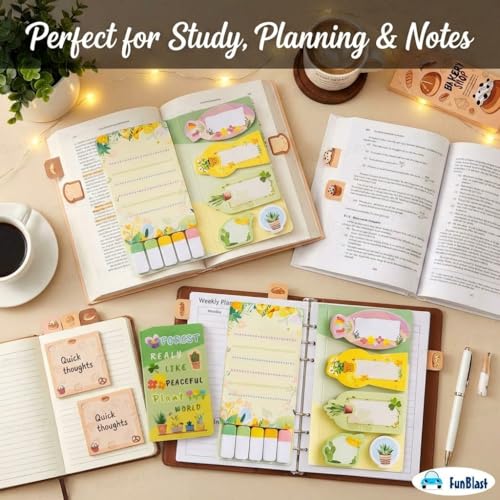Image of FunBlast Bloom Markers & Petals Sticky Notes - 11 Sheets /440 Sticky Notes, Sticky Pad for Study, Point It Marker Stationery Items, Self-Adhesive Memo Pad, Planners and Memo Sticker (Forest)