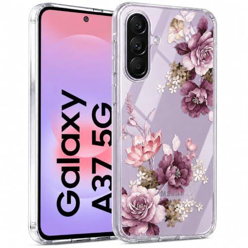 Image of Elzzi Clear Transparent Flower Cover for Samsung A37 / A57 5g Case Shockproof Case Floral Design Full Camera Protection Shockproof PC+TPU Covers for Girls & Women (Deep with Leaf)
