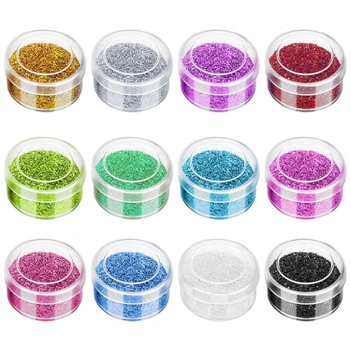 Awenity Juego de 12 piezas de purpurina para niños, 12 colores, purpurina extrafina, arte de uñas, maquillaje corporal, manualidades, slime, tarjetas y artesanías, brillo para proyectos de bricolaje y