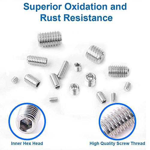MMOBIEL 200pcs DIN916 Stainless Steel M3 M4 M5 M6 M8 Allen Head Socket Hex Grub Screw Kit Assortment incl Hex Key Wrenches
