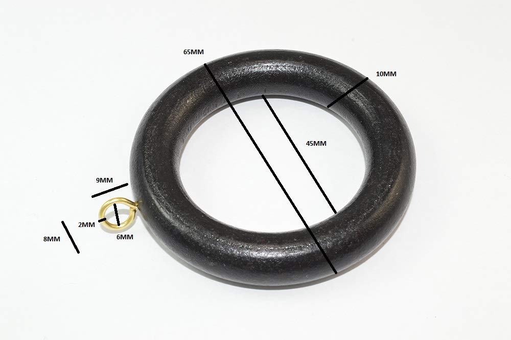 20 x Curtain Rod Pole Rings Screw & Eye Wood Black 45MM Internal Diameter