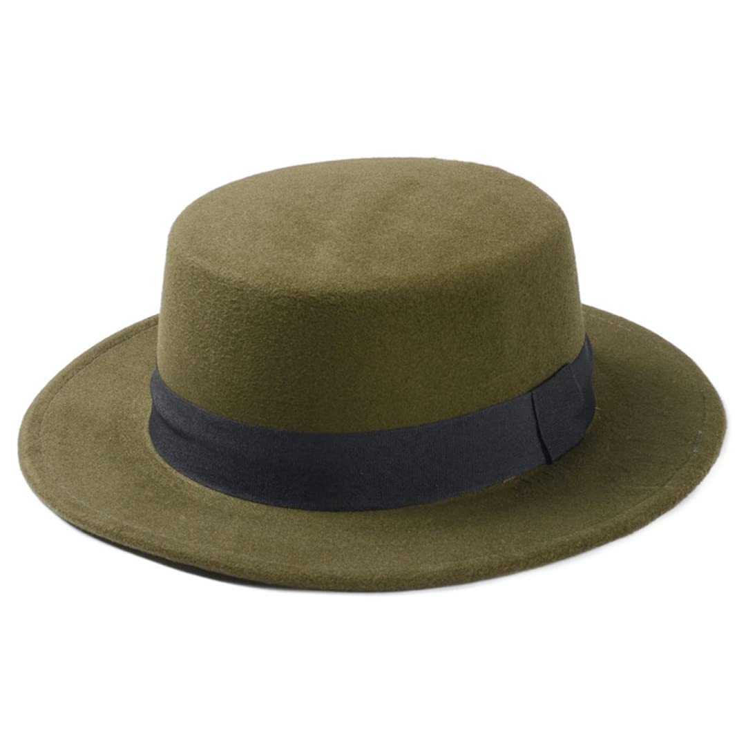 Fashion Fedora Hats Pork Pie Hats Flat top Hats Boater hat Bowler Caps for Men Women (Army Green) 7 1/8-7 1/4