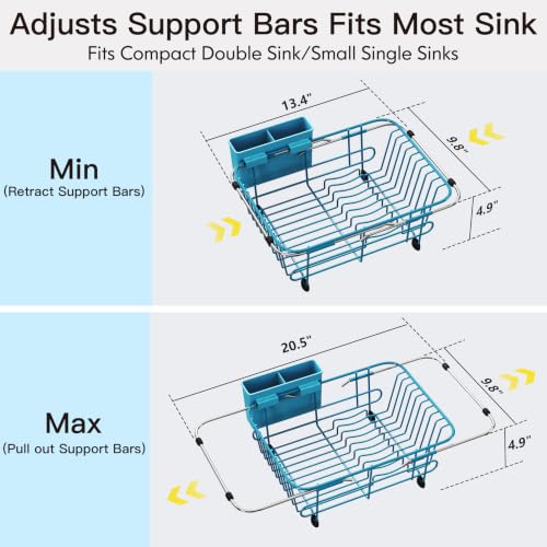 Image of JASIWAY Blue Dish Drying Rack in Sink with Utensil Holder, RV, Apartment