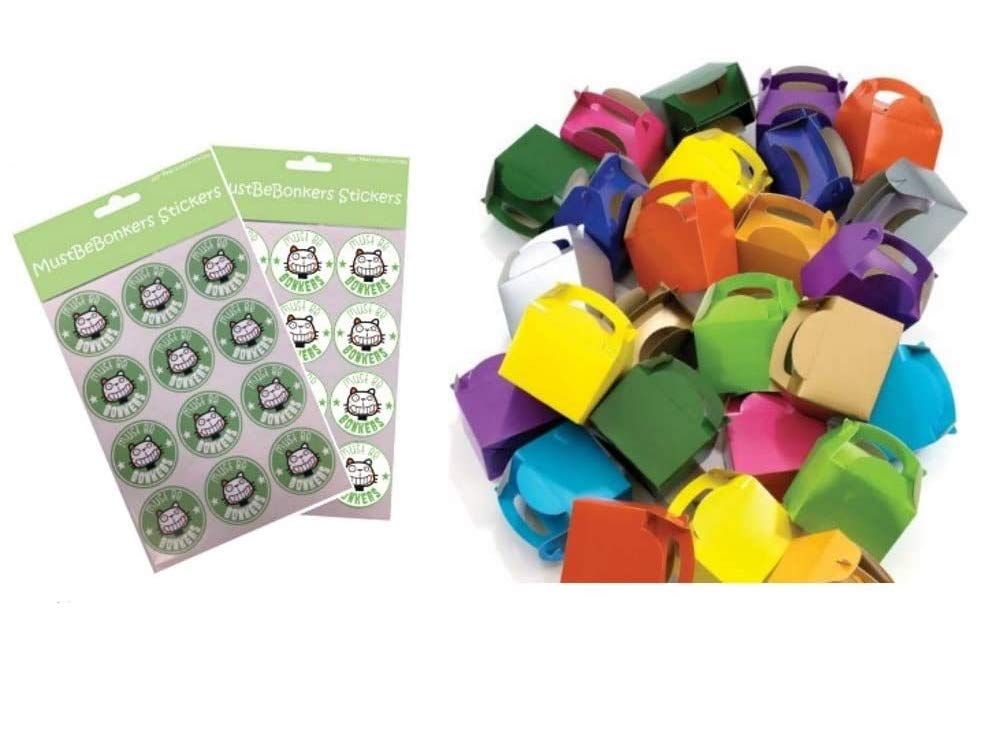 MustBeBonkers Plain Coloured Meal Box for Children/Kids - Perfect for Picnics, BBQs, and Birthday Parties - Fully Compostable, Biodegradable and Eco-Friendly - With Seal Stickers (Mix, 30 Packs)
