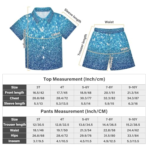 Boccsty Cyan Aqua Gradient Flashing Glitter Boy Summer Shorts Sets Hawaiian Toddler Boys T-Shirt & Pants 2 Pcs 3T3