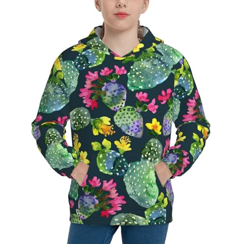 Watercolor Cactuses Kid Hoodies Boys Sweatshirts Girls Pullover with Pocket