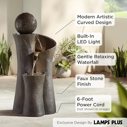Sphere Curve 39 1/2" High Large Modern Zen Indoor Outdoor Decor Faux Stone Floor Fountain with Light LED Waterfall Cascading Water Feature for Outside Garden Patio Yard Backyard - John Timberland