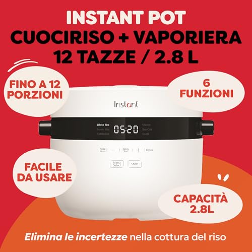 Instant Pot - Cuociriso e vaporiera, 2.8 L (12 tazze) - Con pentola antiaderente lavabile in lavastoviglie, cestello per la cottura a vapore in acciaio inossidabile, misurino, cucchiaio per il riso - immagine 3