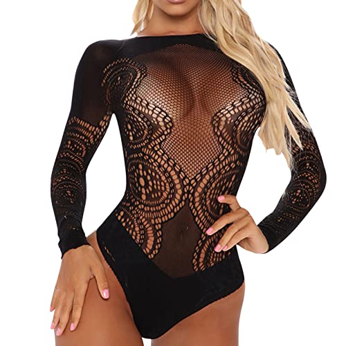 Women's Sexy Hollowed Out Fishnet Teddies Bodysuit Perspective Hollow Underwear Net Clothes Intimates Babydoll One Piece