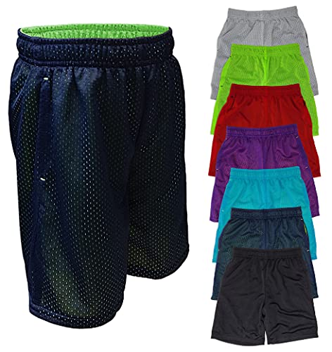 Andrew Scott Boys 7 Pack Active Performance Mesh Style Basketball Sport Shorts (7 Pack- Assorted Solids Contrast Pocket, Small)