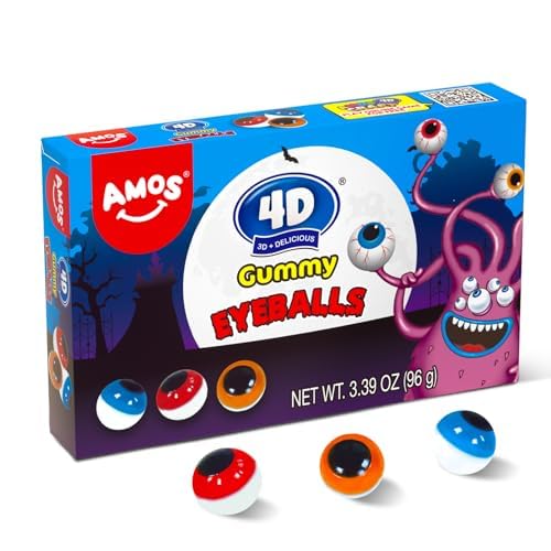 Amos 4D Eyeballs Gummy Candy, Perfect Treat for Kids Birthday Parties, Edible Eyes Cake Cupcake Toppers Cookie Dessert Decorations(15 Count)