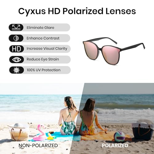 Image of Cyxus Oversized Cat Eye Sunglasses for Women Polarized Lens UV Protection for Beach Music Festivals Shopping 1902