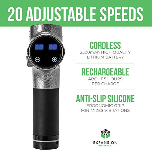 Massage Gun 20 Speed Level Deep Tissue Percussion for Deep Relaxation, Cordless Handheld Electric Body Massage Device for Neck, Back, Muscle & 5 Heads Included Massage Drill by Expansion-Wellness - Thumbnail 4