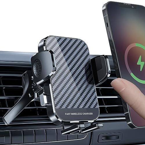 YITUMU Cargador inalámbrico para coche, soporte de carga rápida Qi de 15 W para ventilación de coche con paneles de fibra de carbono neutra