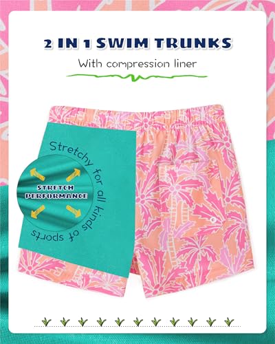 Image of SURF CUZ Boys Swim Trunks with Boxer Brief Liner Toddler Boy Stretch Swimsuit Shorts Quick Dry Swimming Trunks Bathing Suit