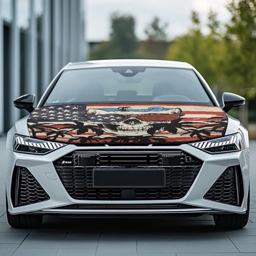 Image of American Skeleton Car Windshield Sunshade Cover, Waterproof Breathable Half Car Cover Blocks UV Rays for All Season - Fit Most Cars, SUV