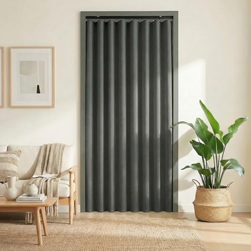 Image of hoeflife Blackout Curtains for Bedroom Room Darkening Curtains for Living Room Ceiling Door Curtain（Gery Drape 1 Panel,W52 x L108