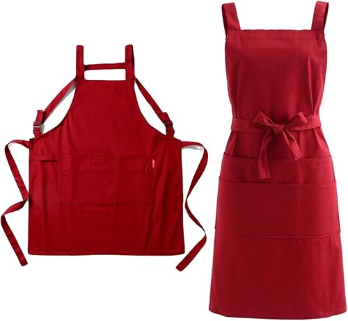 Jeelow Delantal de cocina de algodón o sarga de algodón para hombres y mujeres, ajustable con bolsillos ajustables