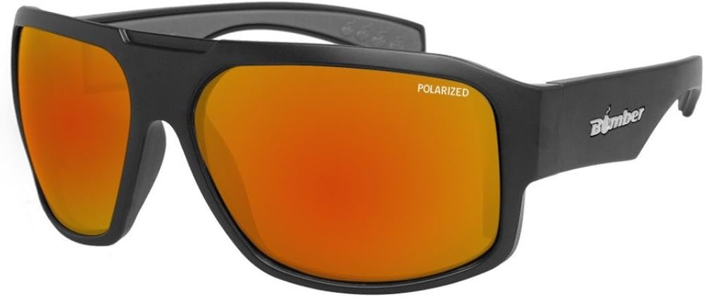 BOMBER Safety Glasses for Men, Red Mirror Polarized Safety Glasses, Matte Black Frame Non slip foam lining, Flat Top Frame Design - M111RM