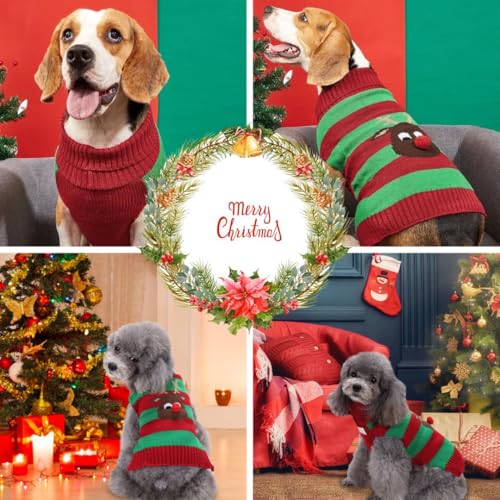 Asmea Reindeer Knitted Dog Sweater - Warm Pet Clothes, Soft Puppy Cat Christmas Jumper - Medium Green - Image 2