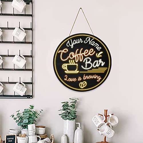 Memate Coffee Bar Sign, Personalized Coffee Signs For Coffee Bar Decor, Custom Name Coffee Wall Art, Coffee And Tea Signs Accessories, Rustic Wooden Plaque For Coffee Decor - Not Real Neon Sign #TOP2