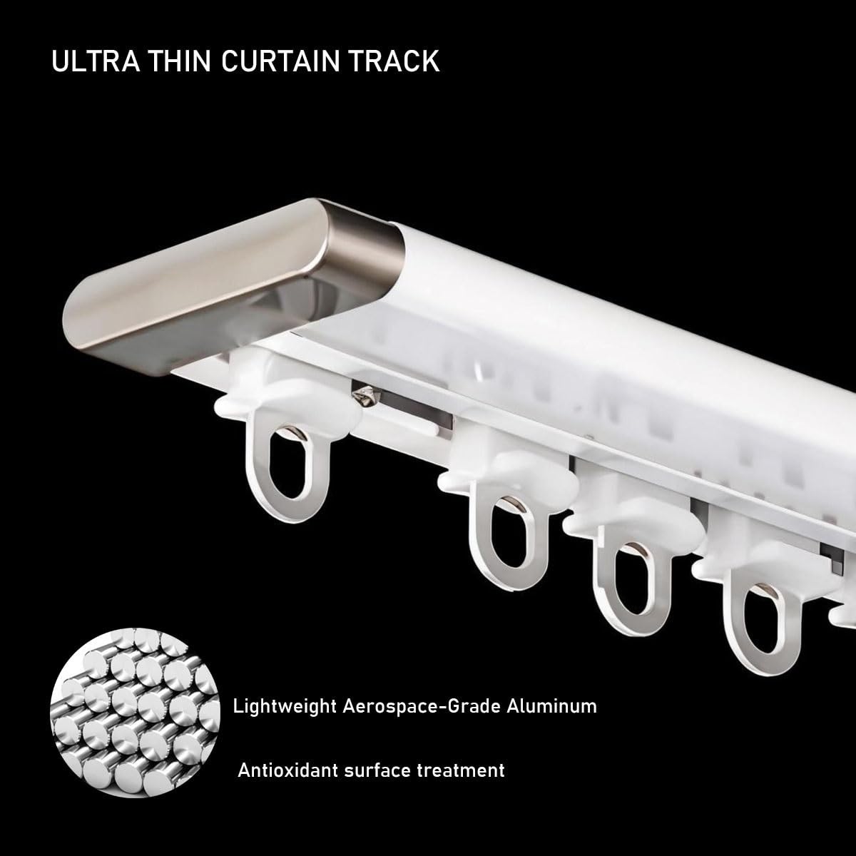Ultracienki karnisz, 1-kanałowy, aluminiowy, sufitowy, z cichymi rolkami, regulowany karnisz, 50-800 cm, do salonu, hoteli, okien, biały, 300 cm