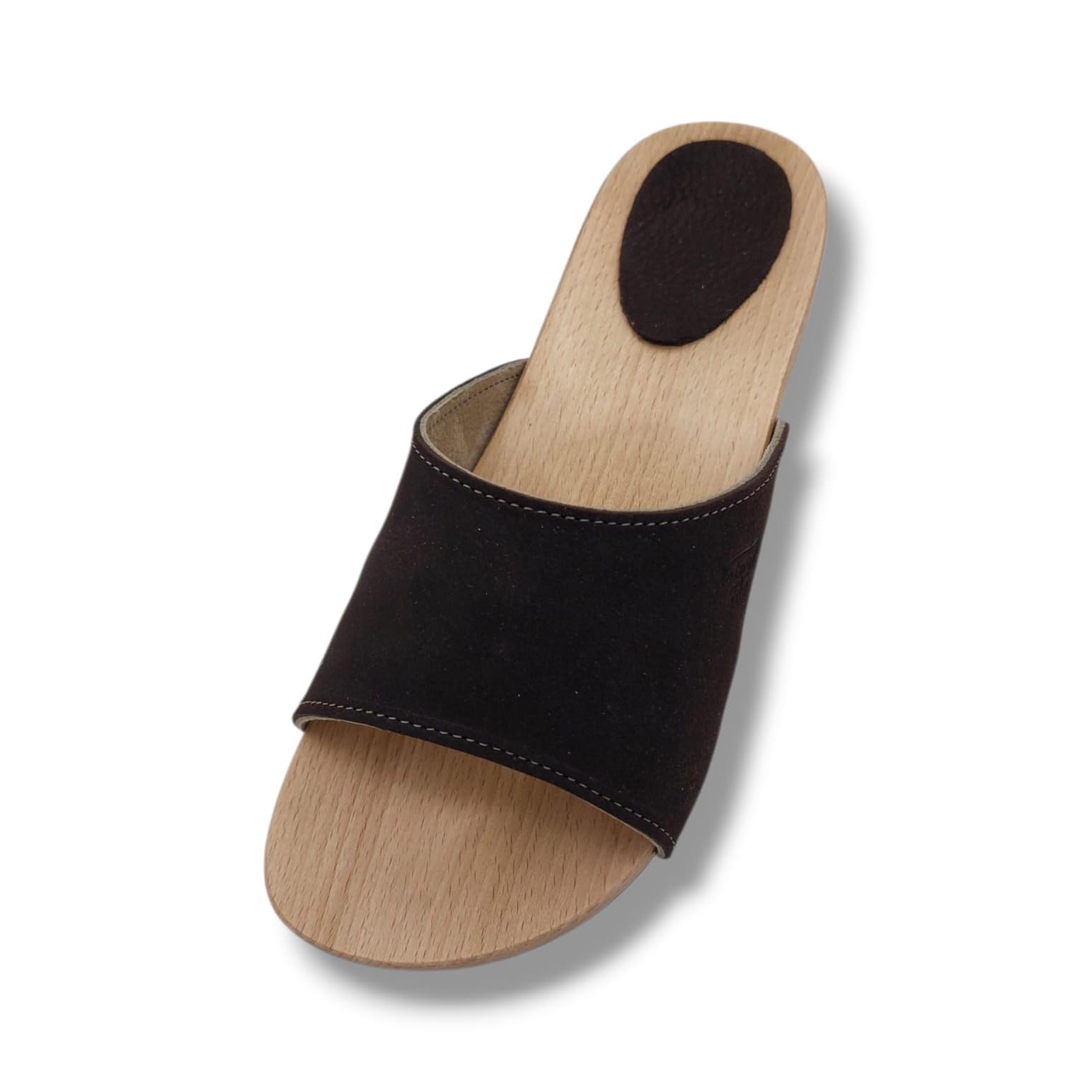 Riccardo - Zoccolo da Uomo con Inserto Flessibile, Plantare in Legno di Faggio, Vera Pelle, Produzione Artigianale Italiana
