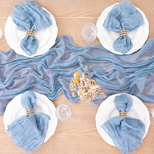 Image of MLMC 12 Pack Dusty Blue Table Runner 10ft Boho Gauze Cheesecloth Table Runner 35x120 Inches Rustic Cheese Cloth Centerpiece for Wedding Bridal Shower Baby Shower Party Decor